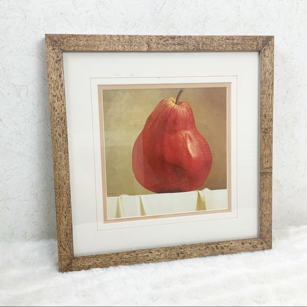 Alex Du Red Pear realism art print wood frame fruit farmhouse